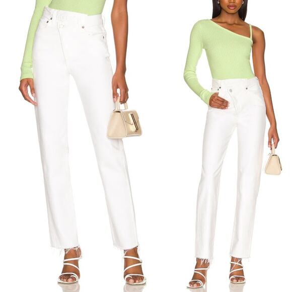 Agolde Criss Cross Asymmetrical Waist Straight Leg Jean in Element White Size 29 - Picture 4 of 11